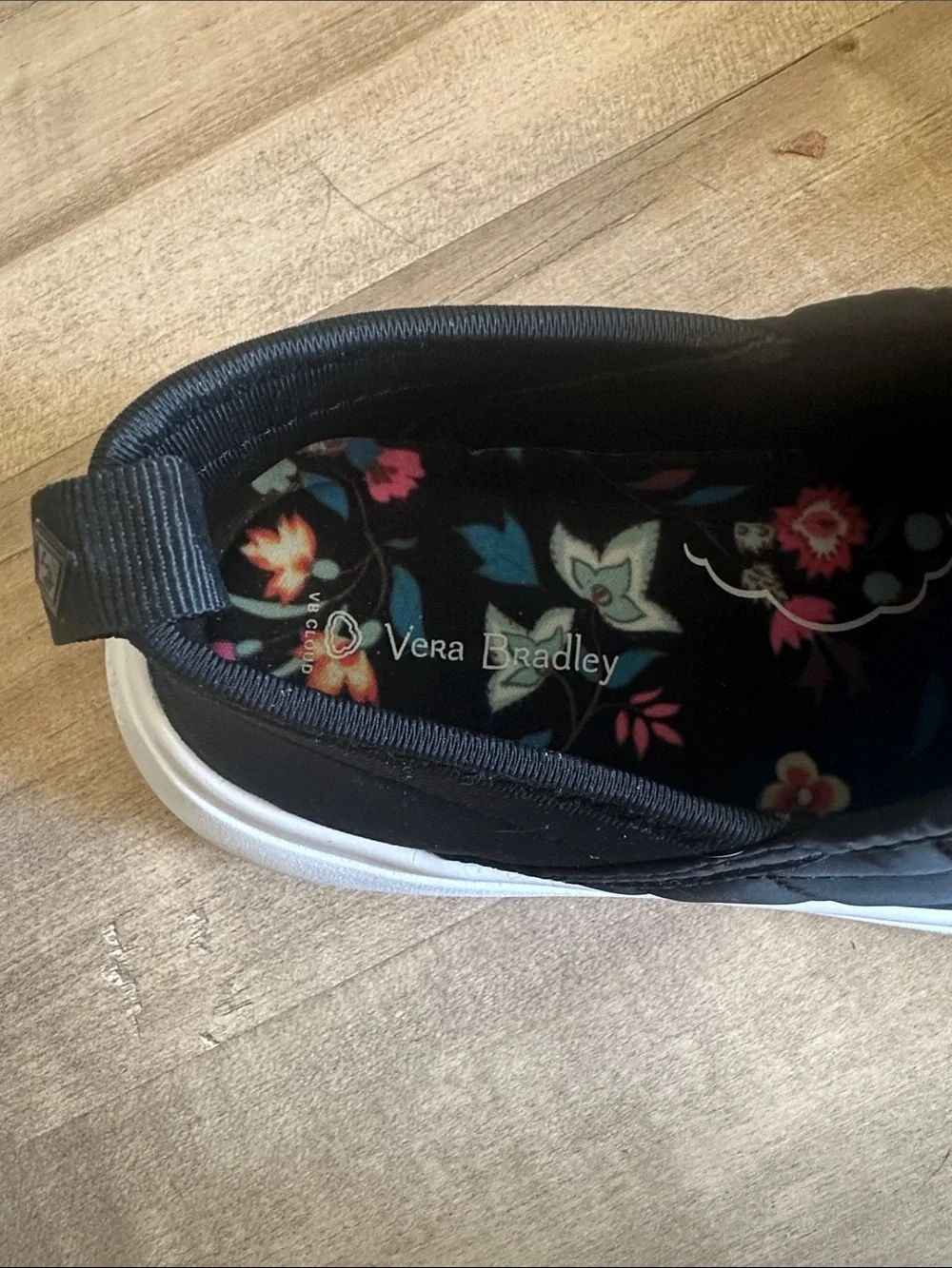 Vera Bradley Black Quilted Slip-On Loafers with Floral Insole